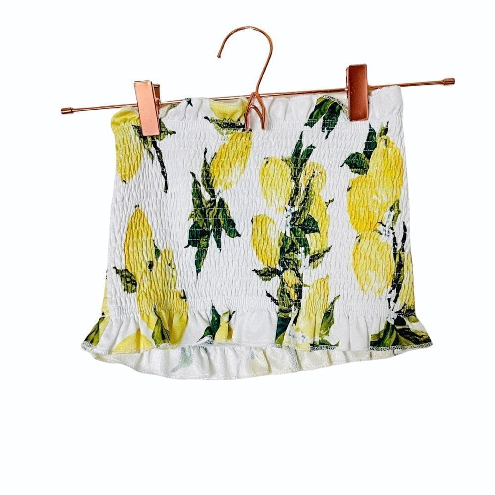 NWOT ANGL Lemon Print Smocked Top Small